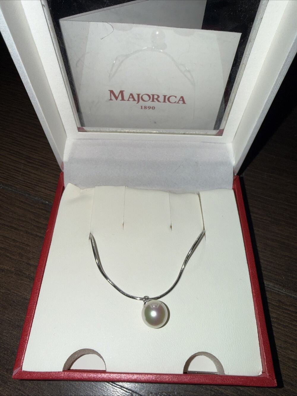 Majorica Pearl Pendant Necklace OMC9188SW Sterling Silver 925 NWT Box Spain